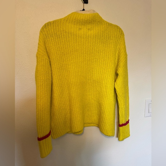 Maeve Anthropologie Yellow Pink Knit Mock Neck Sweater Medium Cuffed EUC - Picture 2 of 6